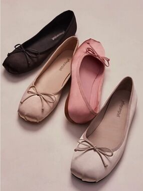 Jeffrey Campbell Aurora Natural Satin Ballet Flats with Bow Detail